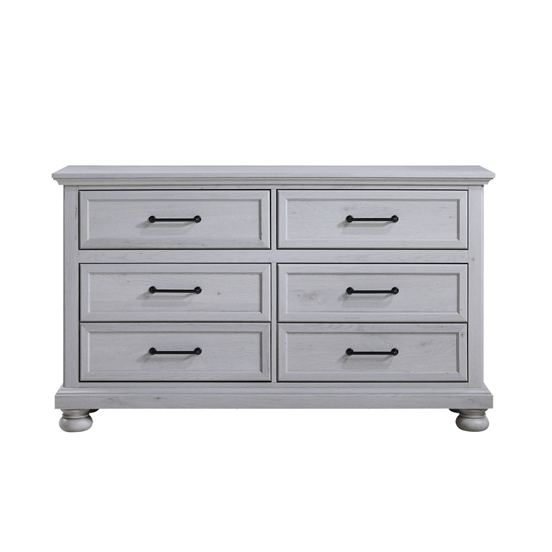 Pemberly Row Contemporary 60-inch Gray Solid Wood Dresser with Black Metal Pulls