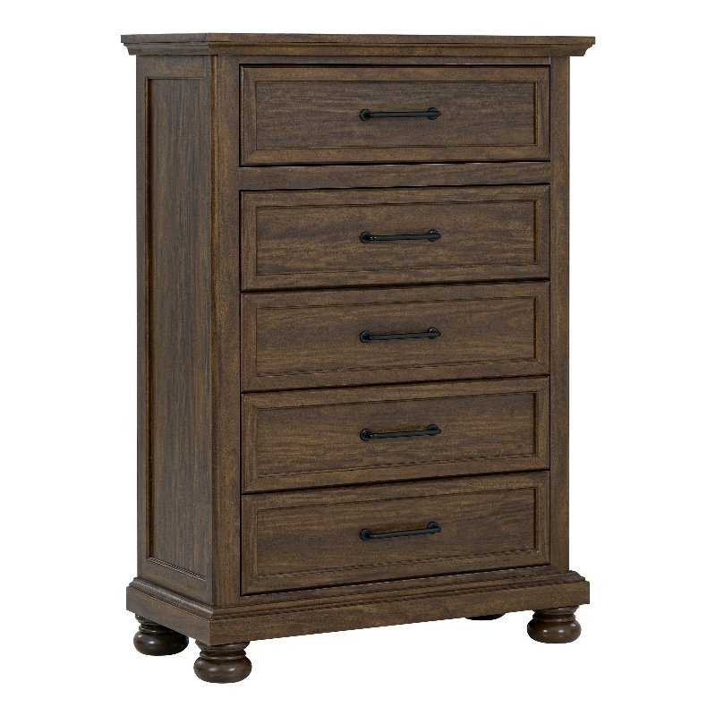 Pemberly Row Brown Distressed Finish 5-Drawer Chest with Metal Hardware