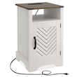 Pemberly Row Farmhouse Nightstand with Charging Station 2 Sets in White & Rustic