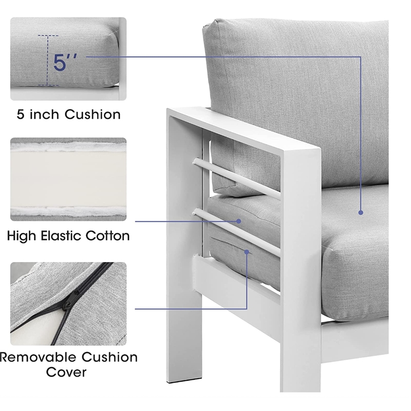 Pemberly Row 6-Piece Outdoor Aluminum & Fabric Dining Set in Light Gray