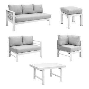Pemberly Row 6-Piece Outdoor Aluminum & Fabric Dining Set in Light Gray