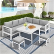 Pemberly Row 6-Piece Outdoor Aluminum & Fabric Dining Set in Light Gray