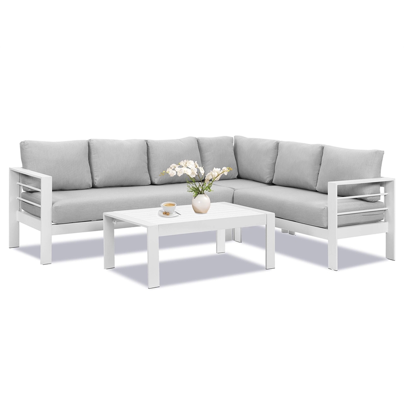 Pemberly Row 4-Piece Outdoor Aluminum & Fabric Conversation Set in Light Gray