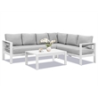 Pemberly Row 4-Piece Outdoor Aluminum & Fabric Conversation Set in Light Gray
