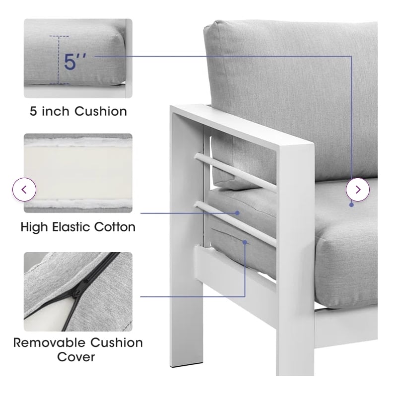 Pemberly Row 4-Piece Outdoor Aluminum & Fabric Conversation Set in Light Gray