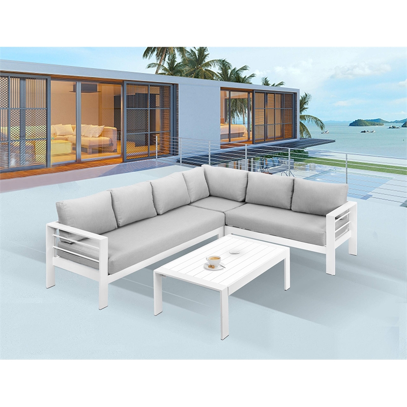 Pemberly Row 4-Piece Outdoor Aluminum & Fabric Conversation Set in Light Gray