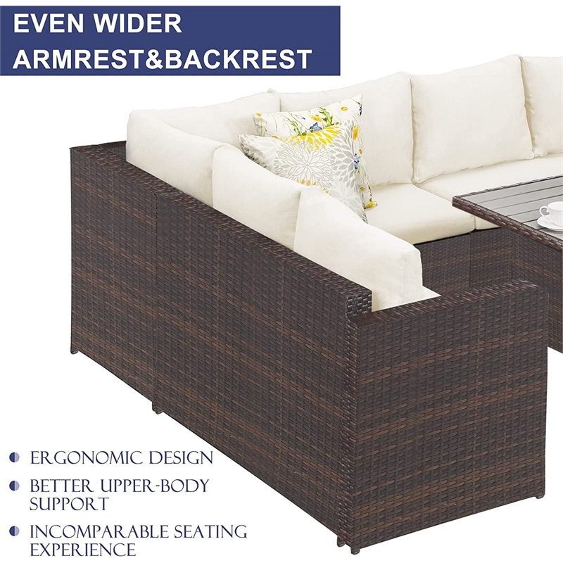 Pemberly Row 7-Piece Stainless Steel Patio Dining Sectional Sofa Set in Brown