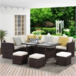 Pemberly Row 7-Piece Stainless Steel Patio Dining Sectional Sofa Set in Brown