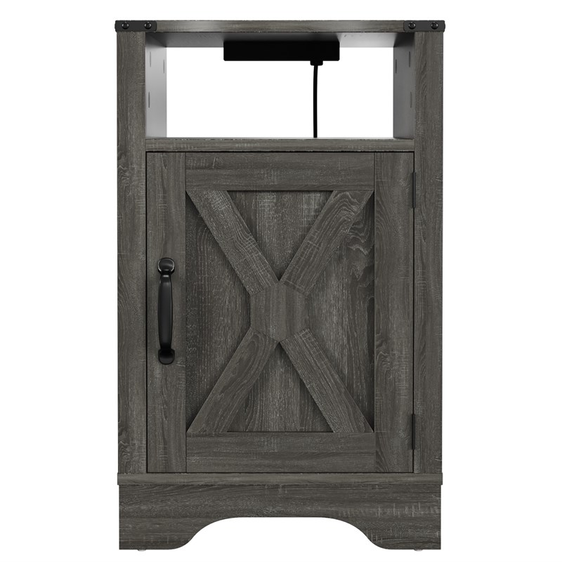 Pemberly Row Engineered Wood Nightstand Side End Table with USB in Dark Gray