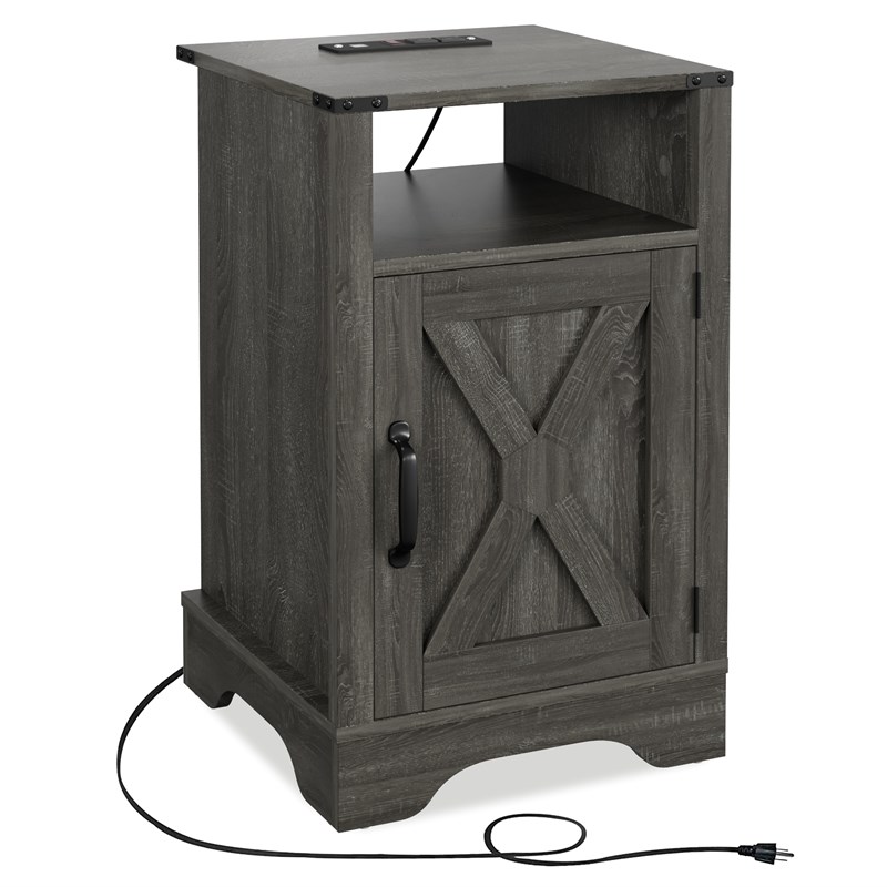 Pemberly Row Engineered Wood Nightstand Side End Table with USB in Dark Gray