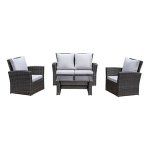 Pemberly Row 4-Piece Stainless Steel Patio Furniture Set with Cushions in Gray