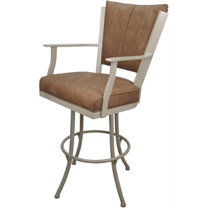 Pemberly Row 34&quot Extra Tall Swivel Metal Bar Stool in Pecan Brown Vinyl Beige