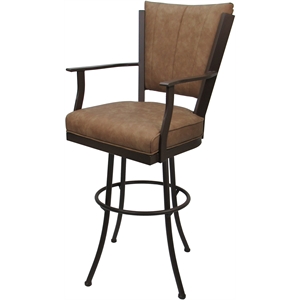Pemberly Row 34&quot Extra Tall Swivel Metal Bar Stool in Pecan Brown Vinyl