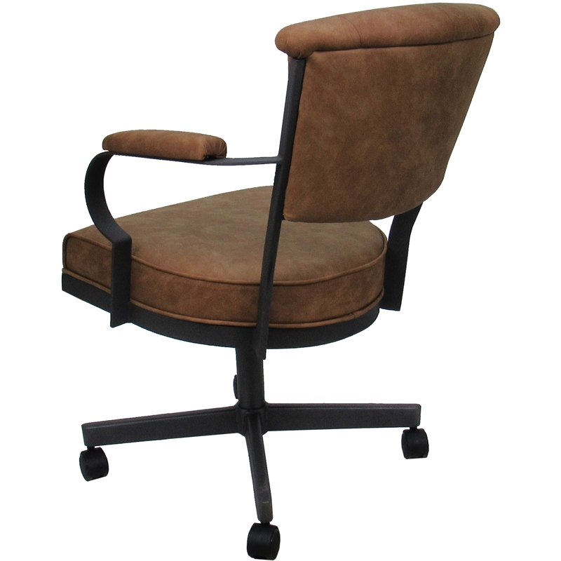 Pemberly Row Swivel Metal Dining Caster Chair in Pecan Brown Vinyl Gray