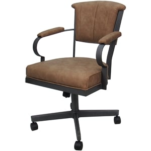 Pemberly Row Swivel Metal Dining Caster Chair in Pecan Brown Vinyl Gray