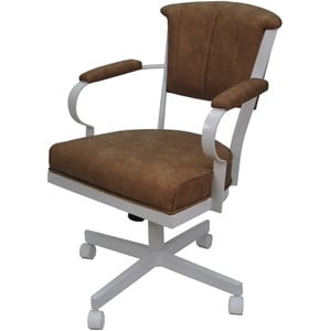 Pemberly Row Swivel Metal Dining Caster Chair in Pecan Brown Vinyl White