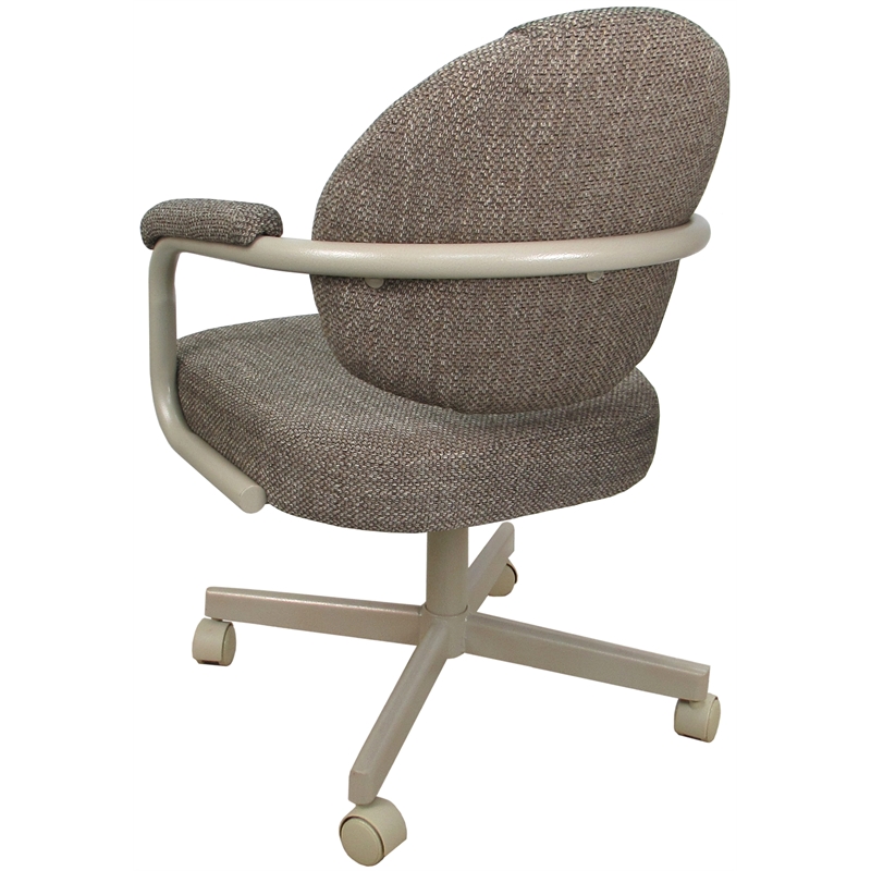 Pemberly Row Swivel Metal Dining Caster Chair in Brown Fabric Beige
