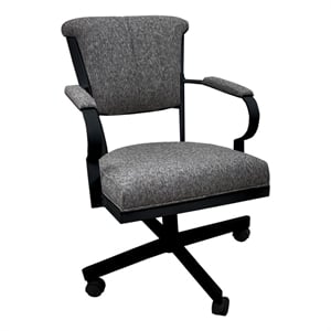 Pemberly Row Swivel Fabric & Metal Caster Dining Chair in Gray Black