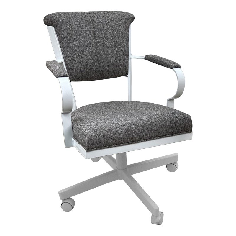 Pemberly Row Swivel Fabric & Metal Caster Dining Chair in Gray White
