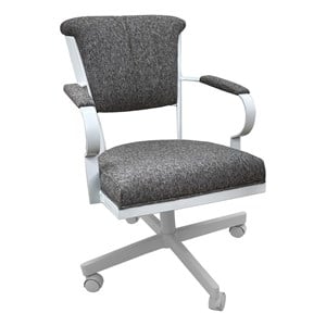 Pemberly Row Swivel Fabric & Metal Caster Dining Chair in Gray White