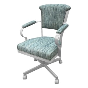 Pemberly Row Swivel Fabric & Metal Caster Dining Chair in Aquatint White