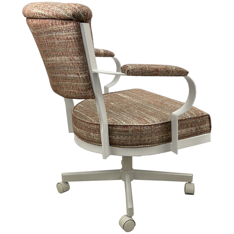 Pemberly Row Swivel Fabric and Metal Caster Dining Chair in Watusi Madder White