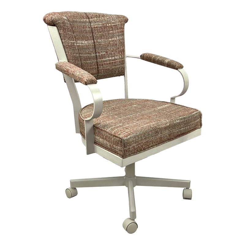 Pemberly Row Swivel Fabric and Metal Caster Dining Chair in Watusi Madder White