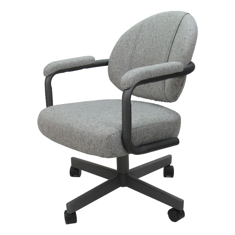 Pemberly Row Swivel Dining Caster Chair in Hemsath Slate Fabric Gray Metal