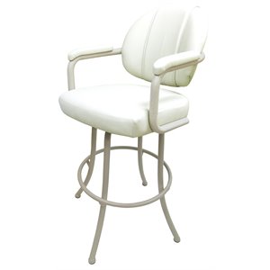 Pemberly Row 34&quot Vinyl Swivel Tilt Extra Tall Bar Stool in White and Beige