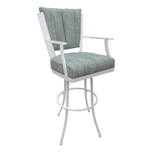 Pemberly Row 34&quot Extra Tall Swivel Bar Stool in Watusi Aqua Fabric White Metal