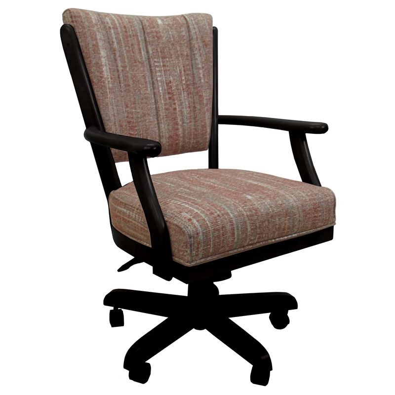 Pemberly Row Caster Solid Wood Dining Chair in Watusi Madder Red Fabric Black