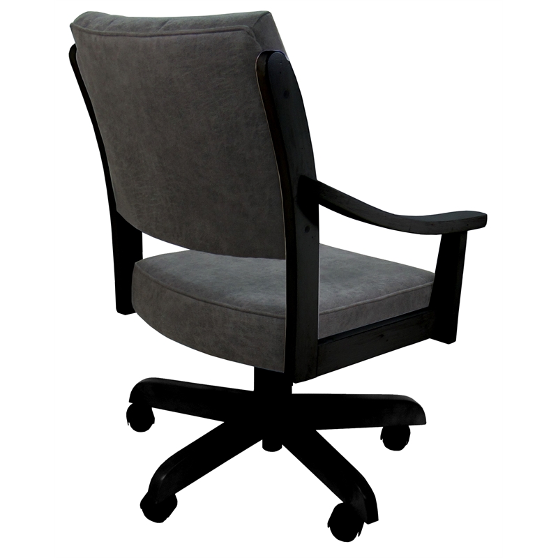 Pemberly Row Caster Wood Dining Chair in Northwest Elk Charcoal Fabric Black