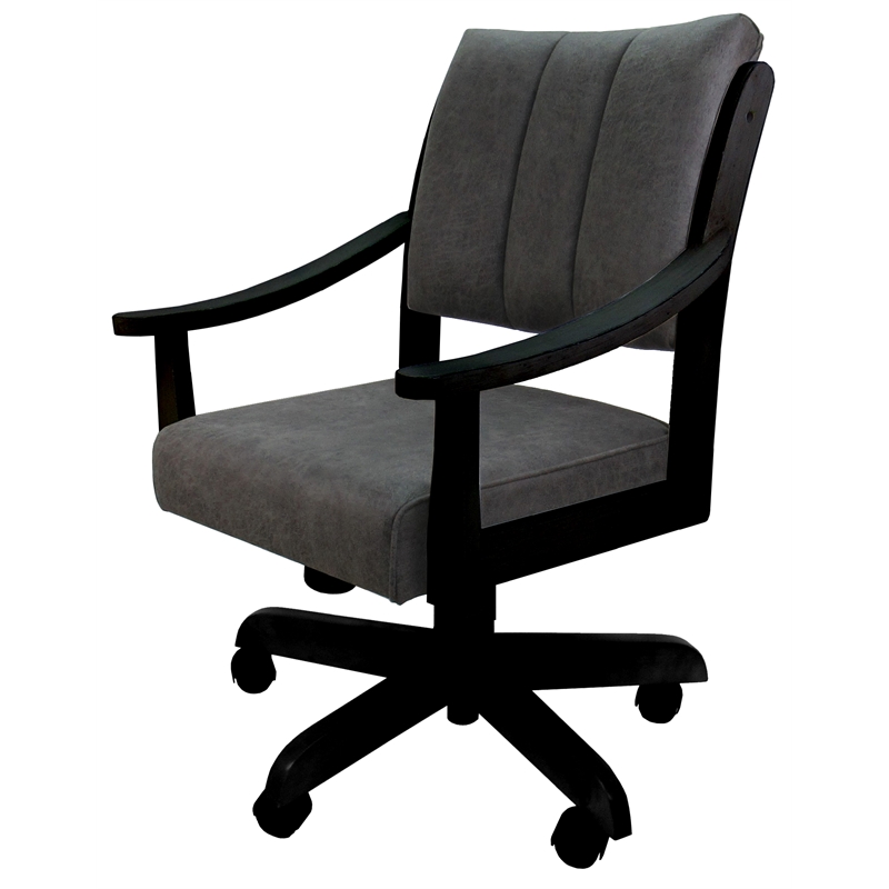 Pemberly Row Caster Wood Dining Chair in Northwest Elk Charcoal Fabric Black