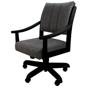 Pemberly Row Caster Wood Dining Chair in Northwest Elk Charcoal Fabric Black