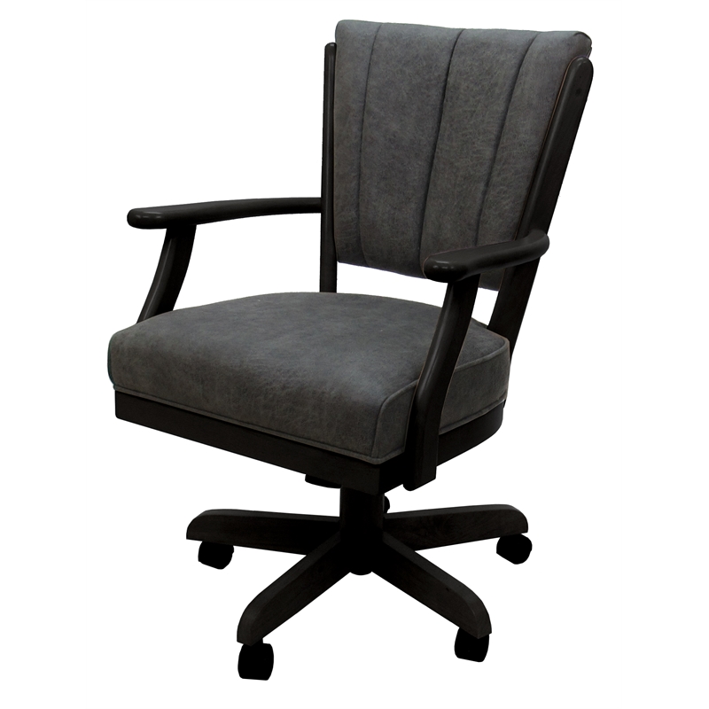 Pemberly Row Caster Wood Dining Chair in Northwest Elk Charcoal Fabric Black