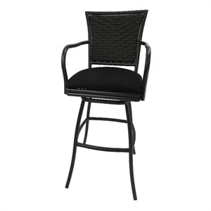 Pemberly Row Indoor/Outdoor Counter 26&quot Kitchen Bar Stool in Black Linen/Brown