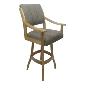 Pemberly Row Solid Wood 30&quot Bar Stool in Brown Fabric/Natural Frame