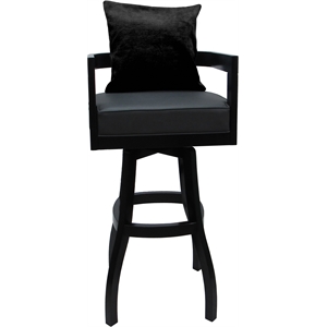 Pemberly Row Swivel Wood 30&quot Bar Stool in Gray Vinyl/Black with Black Pillow