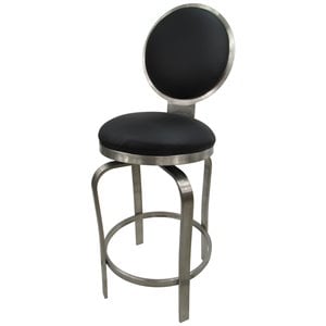 Pemberly Row 26&quot Contemporary Stainless Steel Swivel Counter Stool in Black
