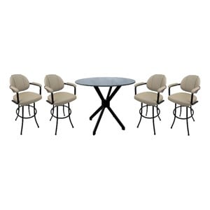 Pemberly Row Crackle Glass Metal Pub Set with 30&quot Swivel Stools in OB/Black