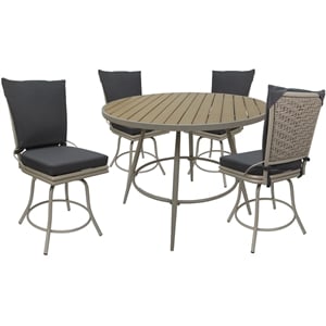 Pemberly Row Outdoor/Indoor Patio Dining Set without Arms in Dark Gray/Beige