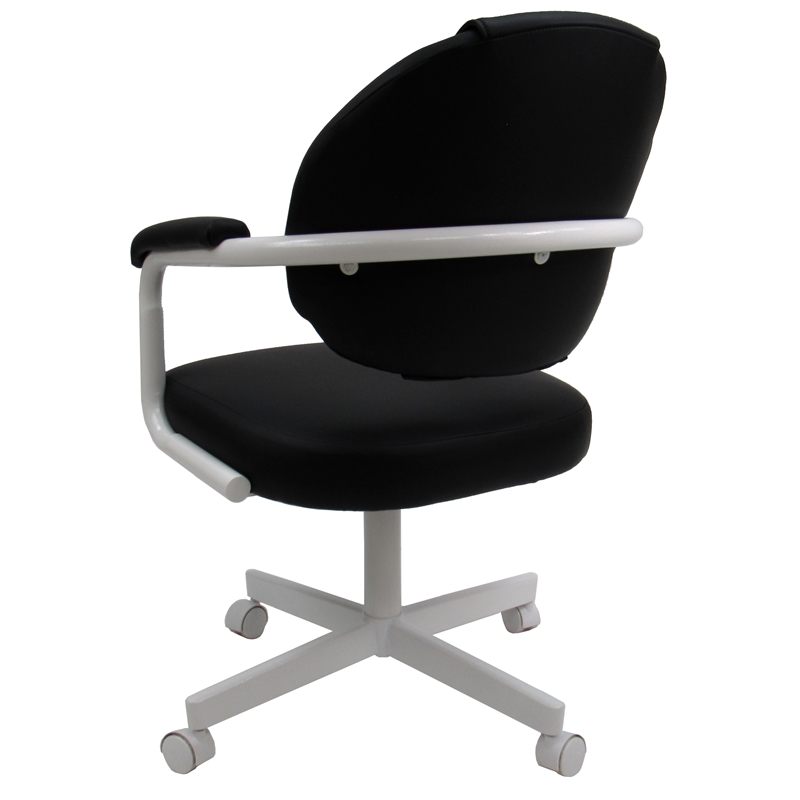 Pemberly Row Set of 4 Swivel Metal Dining Caster Chairs in Black Vinyl/White