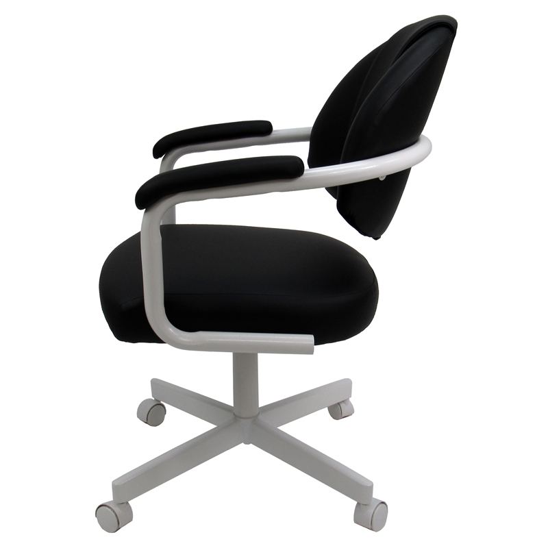 Pemberly Row Set of 4 Swivel Metal Dining Caster Chairs in Black Vinyl/White