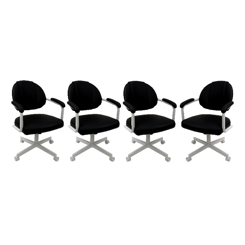 Pemberly Row Set of 4 Swivel Metal Dining Caster Chairs in Black Vinyl/White