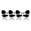 Pemberly Row Set of 4 Swivel Metal Dining Caster Chairs in Black Vinyl/White
