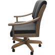 Pemberly Row Leather Solid Wood Dining Caster Chair in Gray/Cashew