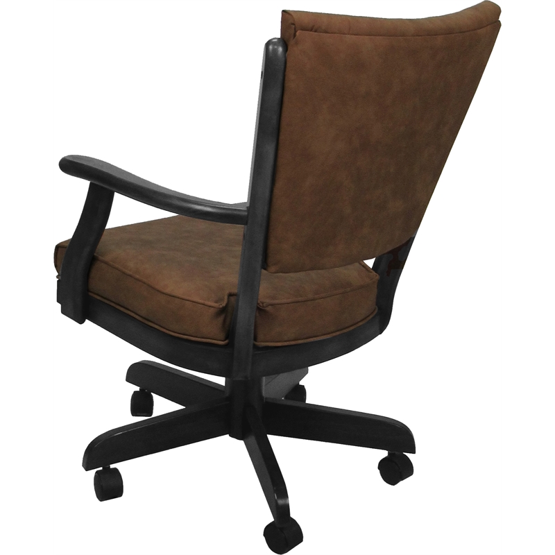 Pemberly Row Caster Solid Wood Dining Chair in Pecan Brown Vinyl/Gray