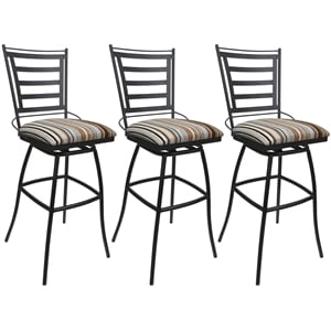 Pemberly Row Set of 3 Outdoor/Indoor Swivel Counter Stools Armless Nutmeg/Gray