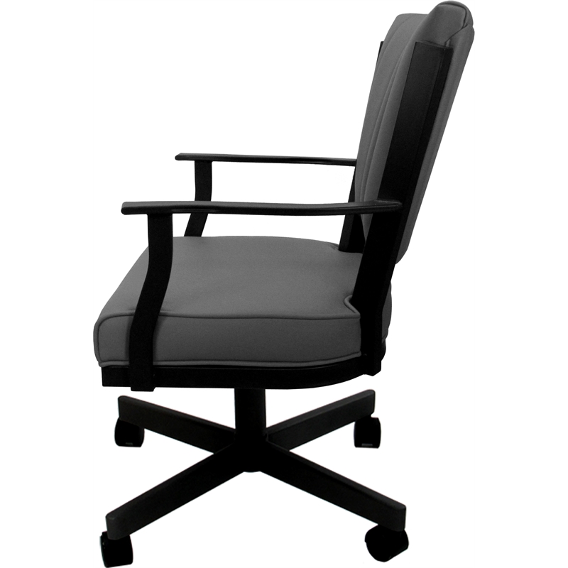 Pemberly Row Leather Dining Caster Chair Swivel Tilt in Gray/Black Frame