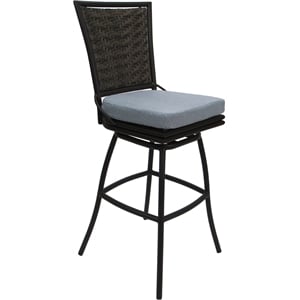 Pemberly Row 26&quot Outdoor/Indoor Swivel Counter Stool Armless in Blue/Dark Brown